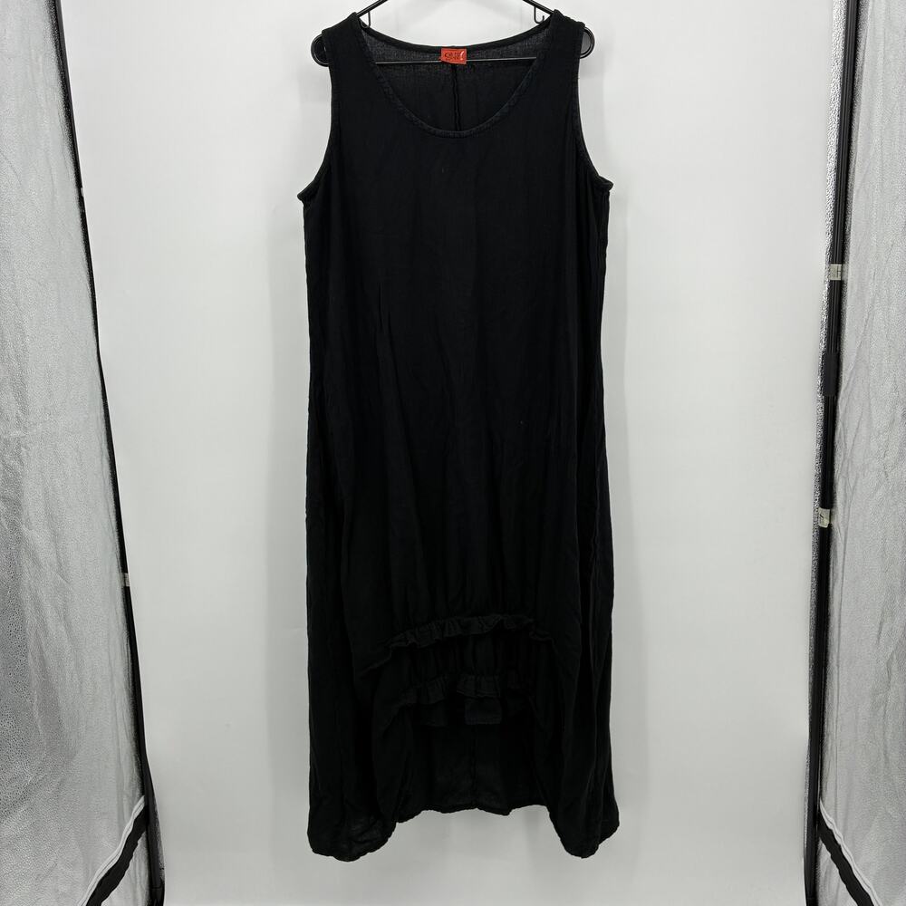VTG Y2K Oh My Gauze Black Sleeveless Maxi Dress Cotton Size 2 Hi Low Hem